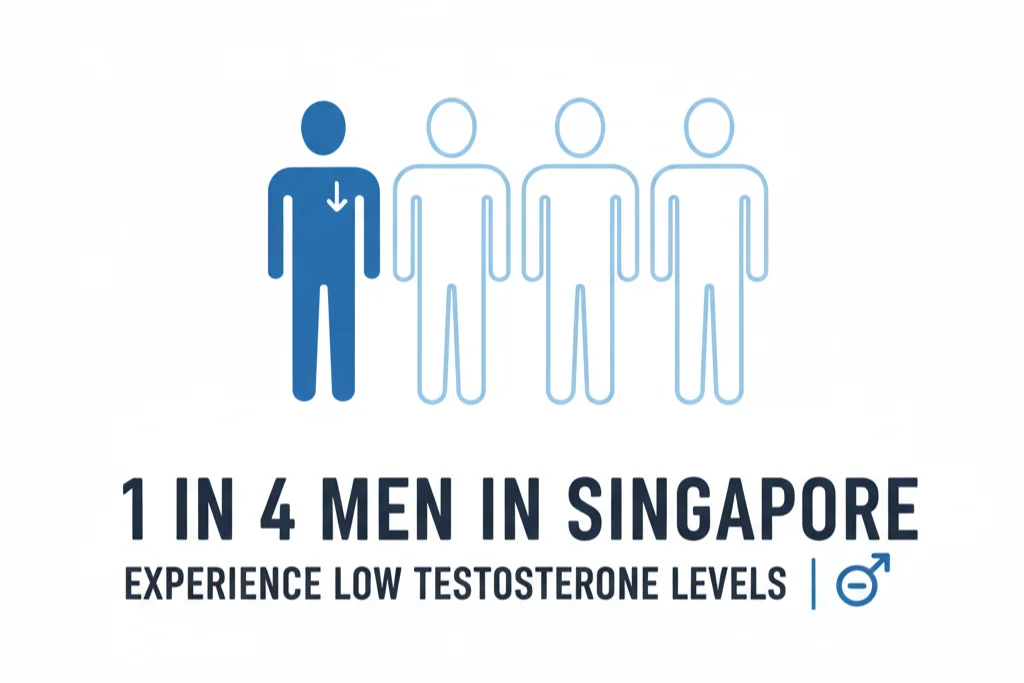 Statistic showing 1 in 4 men in Singapore have low testosterone levels associated with andropause.